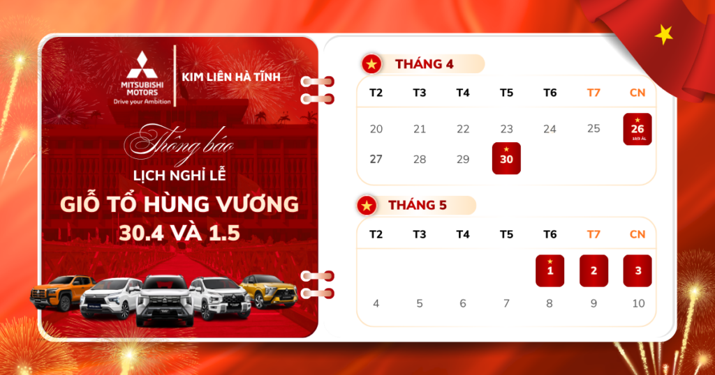 THÔNG BÁO LỊCH NGHỈ LỄ GIỖ TỔ HÙNG VƯƠNG – 30/4 & 1/5 NĂM 2026