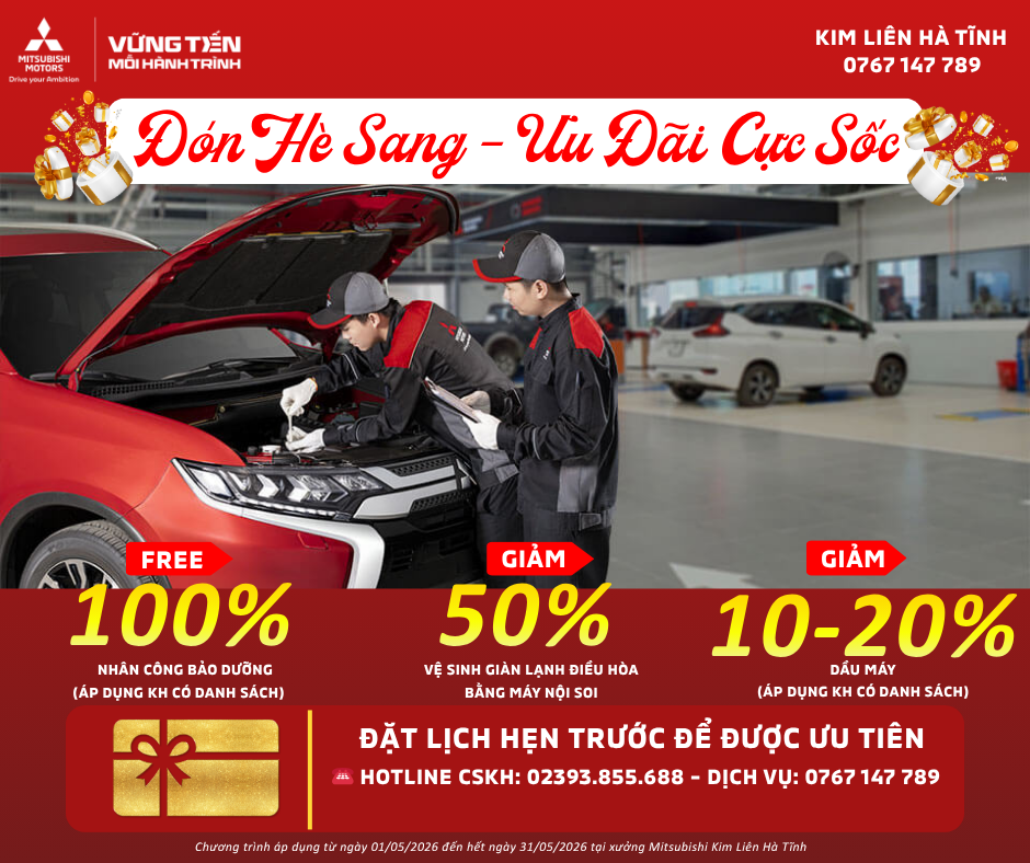 CHƯƠNG TRÌNH ƯU ĐÃI DỊCH VỤ THÁNG 5/2026 – ĐÓN HÈ SANG, ƯU ĐÃI CỰC SỐC TẠI MITSUBISHI KIM LIÊN HÀ TĨNH